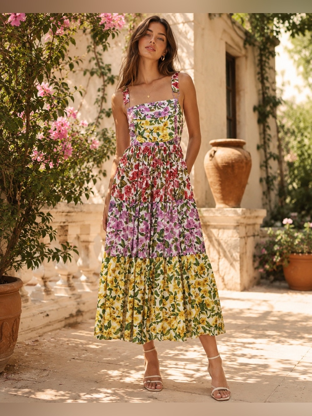 Farm Rio Anthropologie Mixed Bougainvillea Floral Sleeveless Maxi Dress Size M